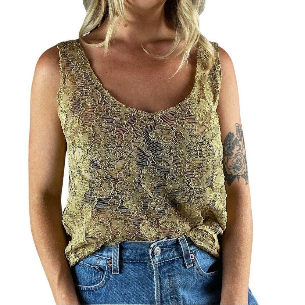 Vintage The Icing Gold Embroidered Mesh Tank Top